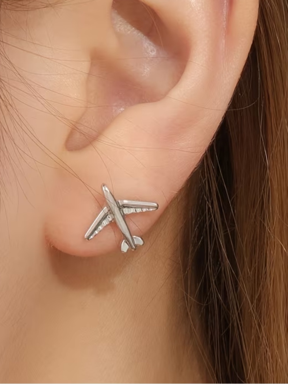 Silver Airplane Stud Earrings - Women Jewelry